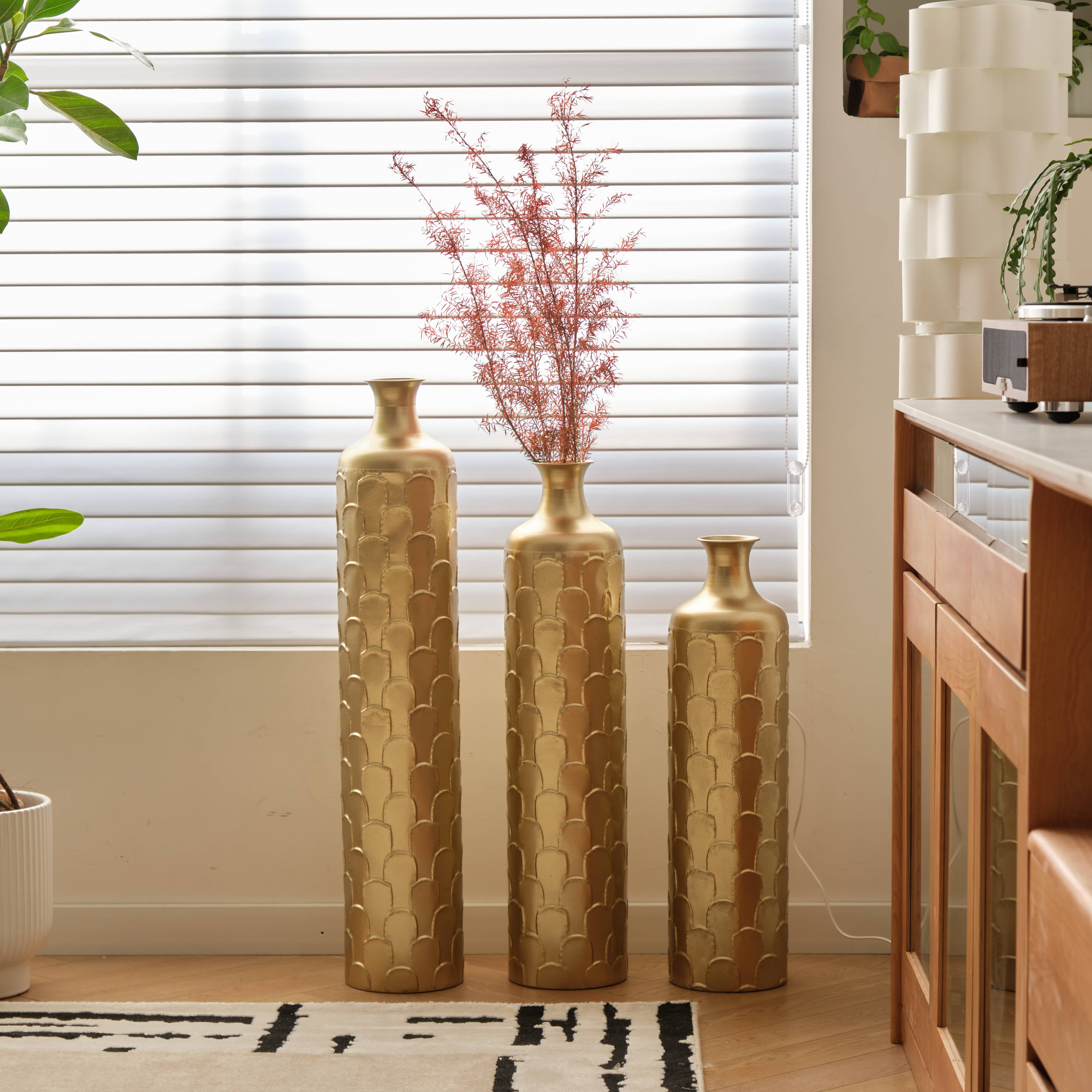 Floor metal vases decorated metal vases set of 3 gorgeous decoration
