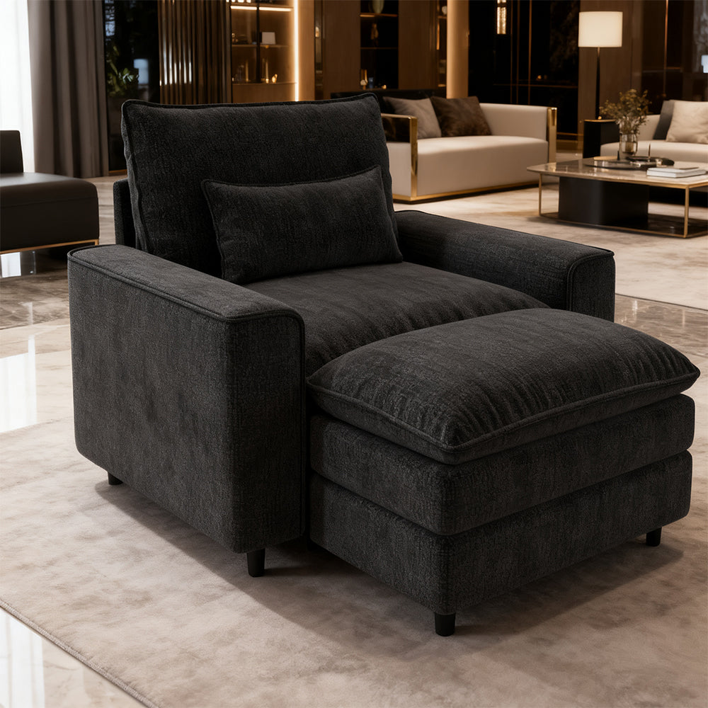 Comfort Combo: Single Sofa and Portable Footstool