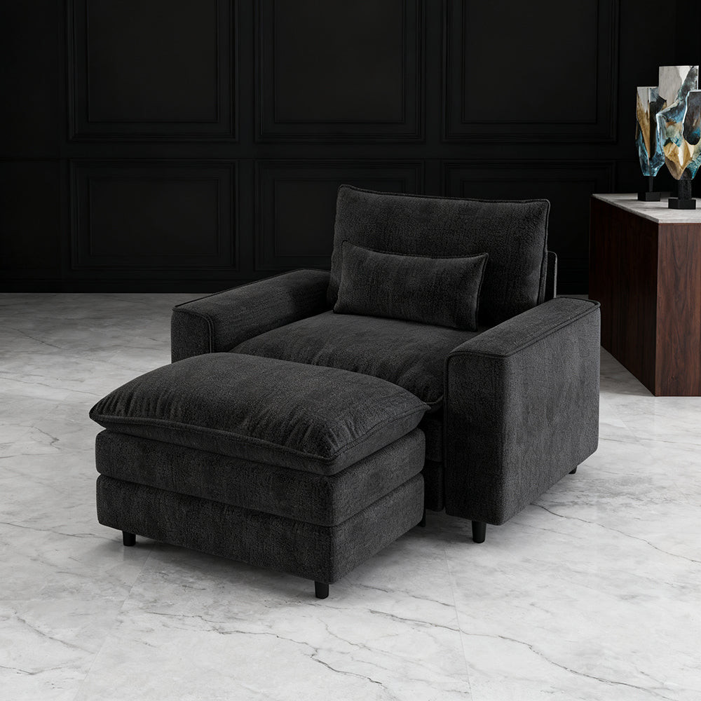 Comfort Combo: Single Sofa and Portable Footstool