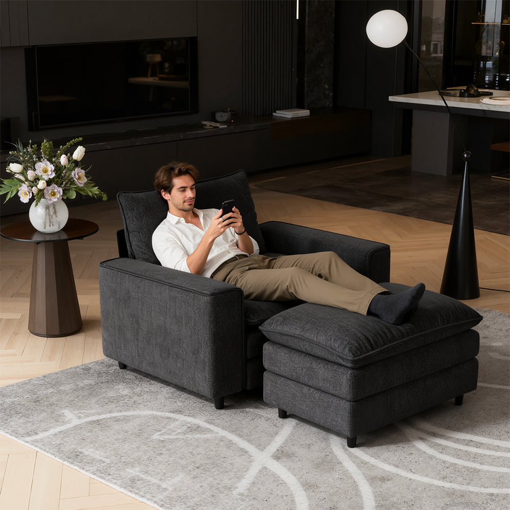 Comfort Combo: Single Sofa and Portable Footstool