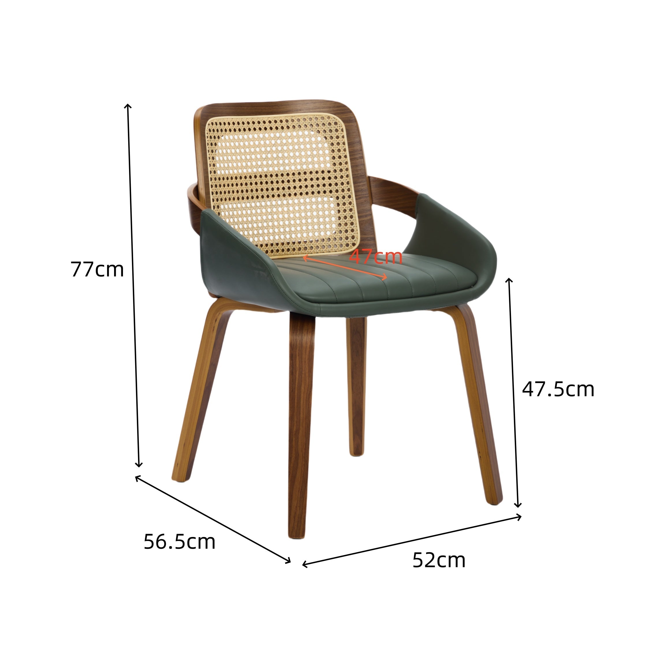 Set of 2 Rattan Dining Chairs - Mid Century Modern Dining Chairs with Walnut Bentwood Frame