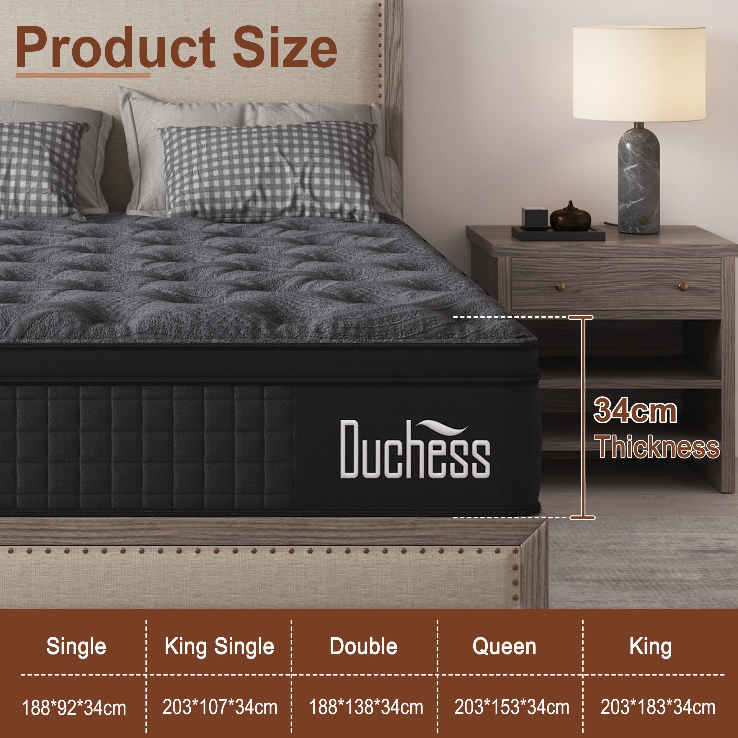 Duchess Pocket Spring Mattress Cool Gel Memory Foam Bed Double King Single