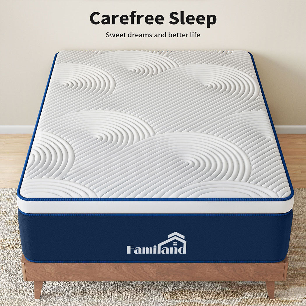 Familand Queen Double King Single Mattress Pocket Spring Memory Foam 35cm Blue