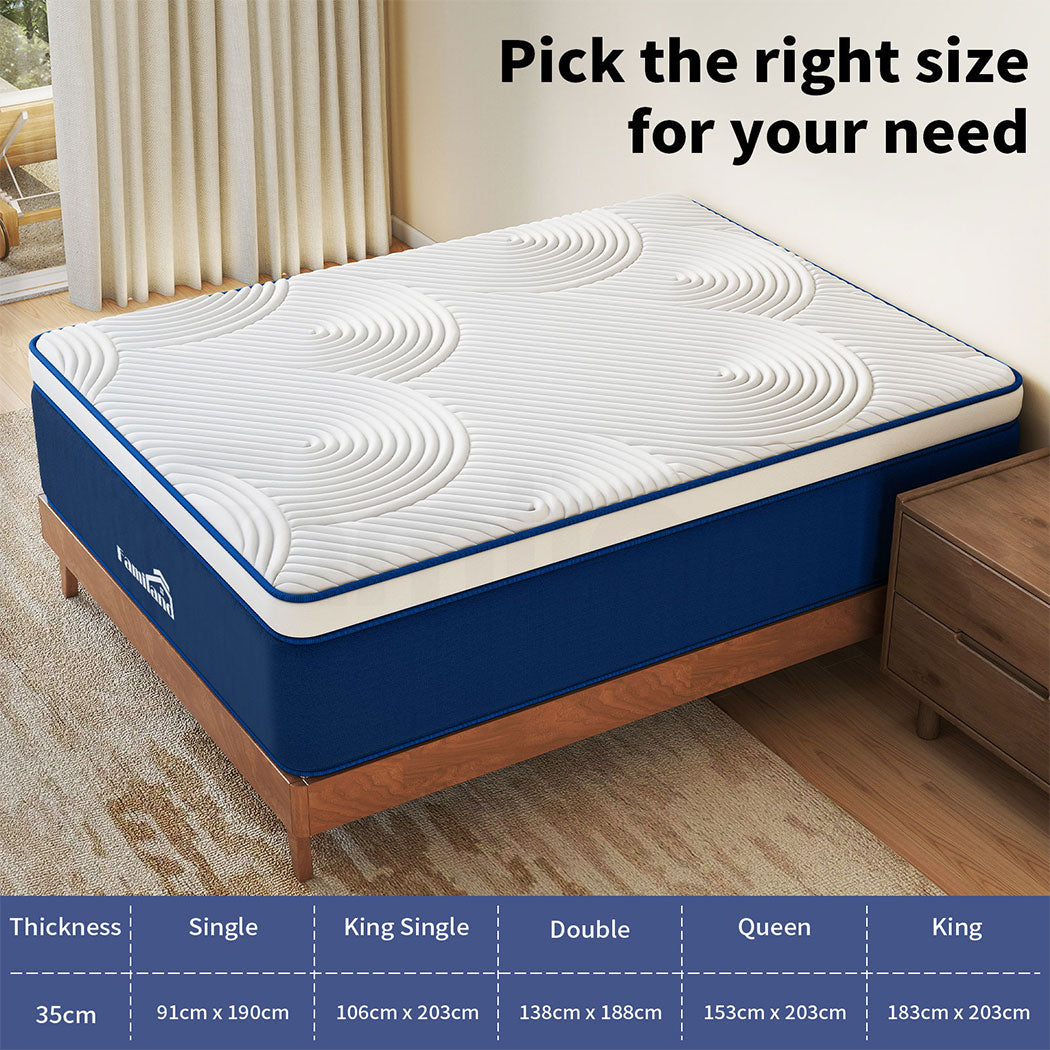 Familand Queen Double King Single Mattress Pocket Spring Memory Foam 35cm Blue