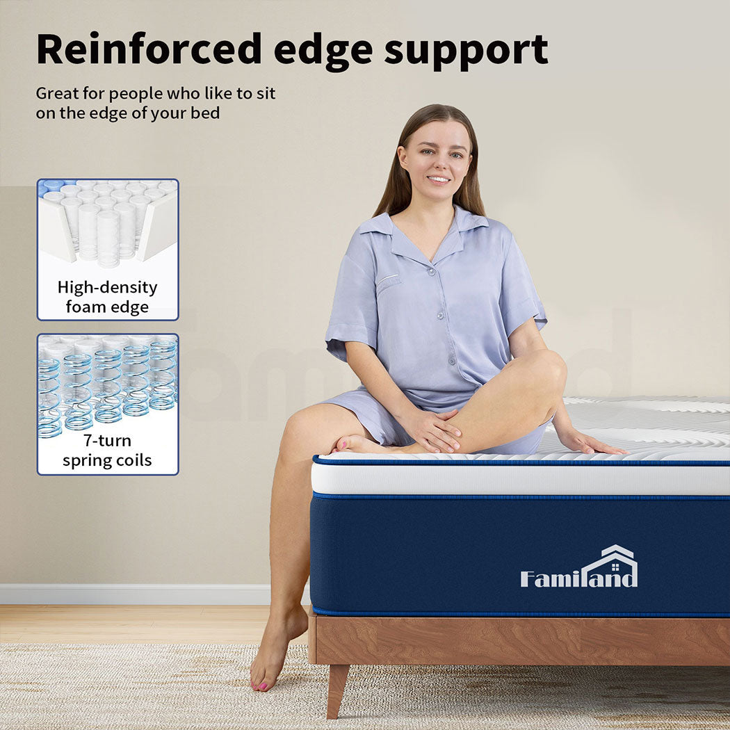 Familand Queen Double King Single Mattress Pocket Spring Memory Foam 35cm Blue