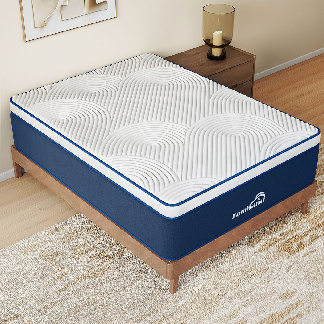 Familand Queen Double King Single Mattress Pocket Spring Memory Foam 35cm Blue