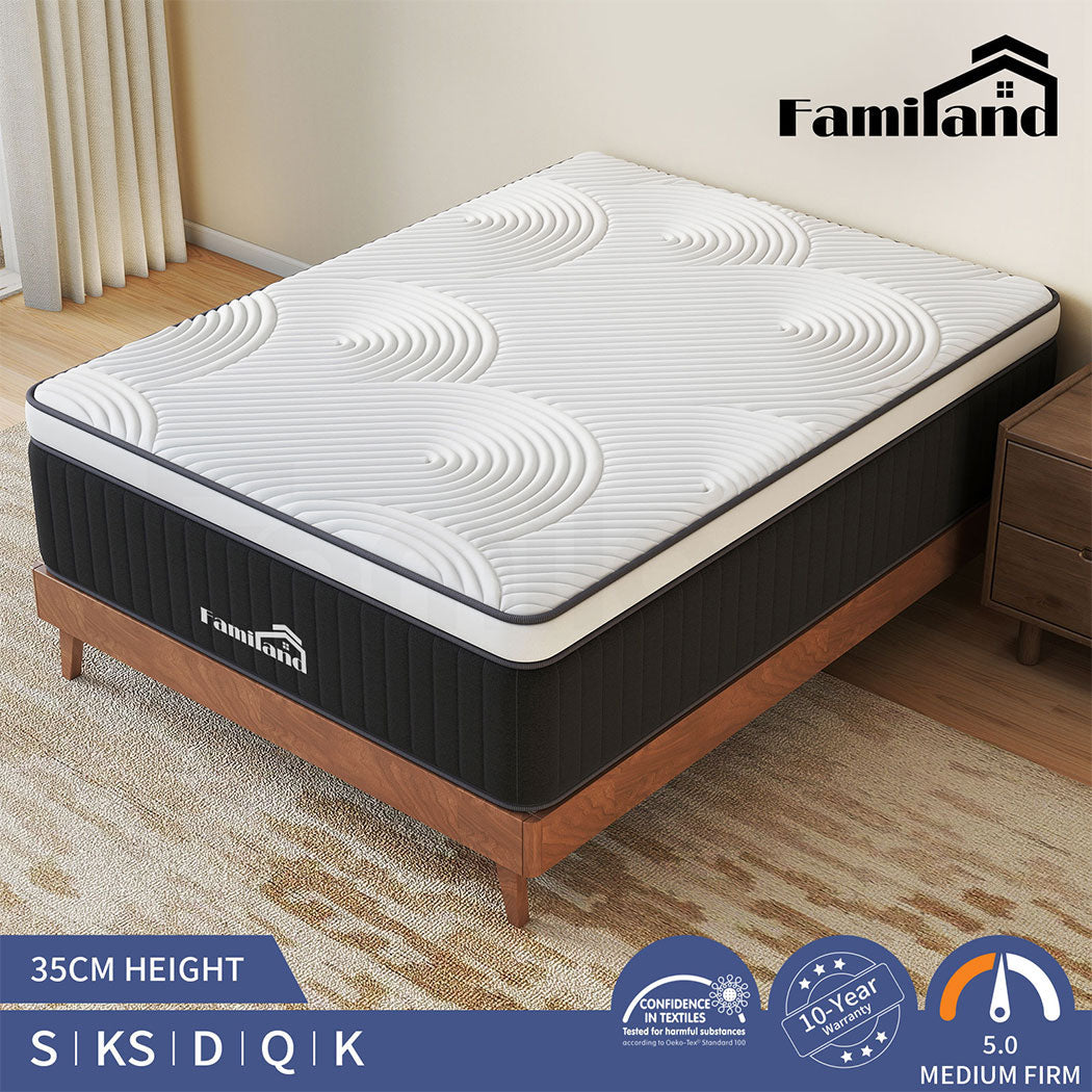 Familand Queen Double King Single Mattress Pocket Spring Memory Foam 35cm Grey