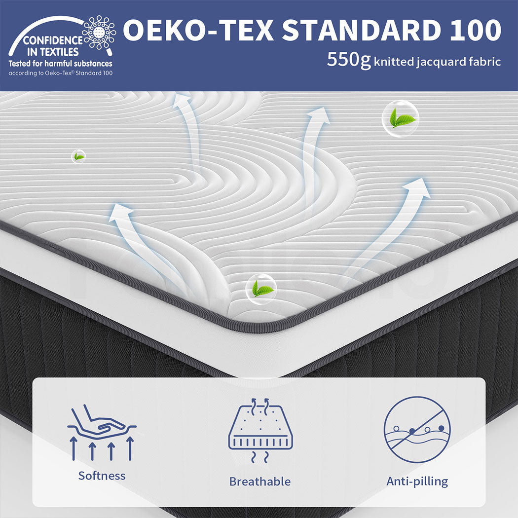 Familand Queen Double King Single Mattress Pocket Spring Memory Foam 35cm Grey