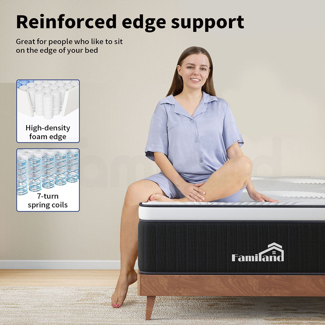 Familand Queen Double King Single Mattress Pocket Spring Memory Foam 35cm Grey