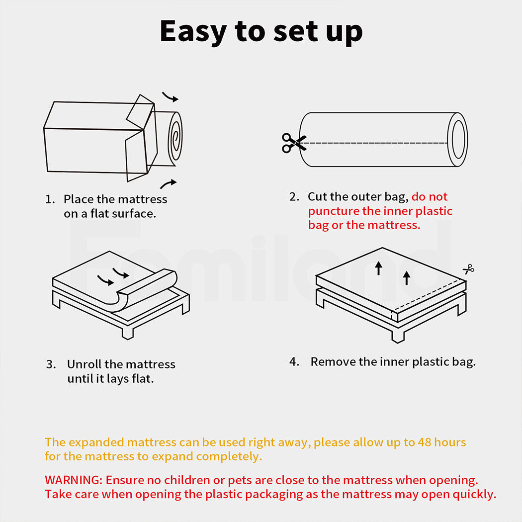 Familand Queen Double King Single Mattress Pocket Spring Memory Foam 35cm Grey