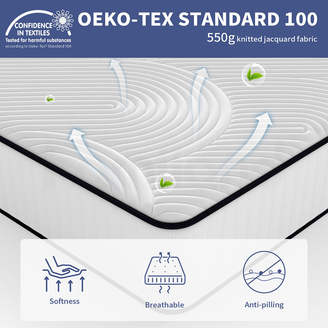 Familand Queen Double King Single Mattress Pocket Spring Memory Foam 22cm White