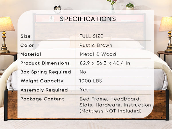 Gas Lift Storage LED Bed Frame with  & Charging Station