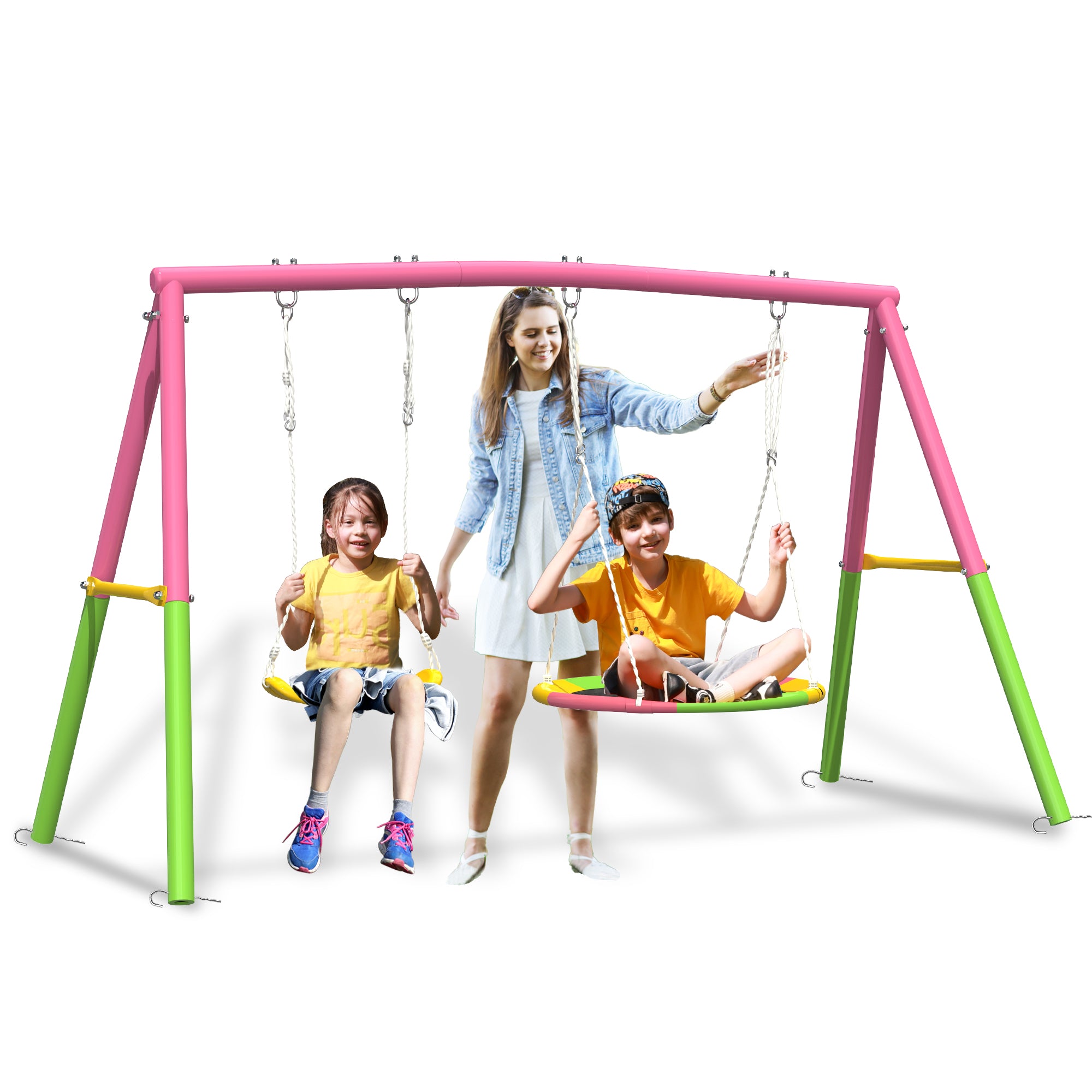 Swing Set for Backyard with Stand, Swing Heavy Duty  Metal Outdoor