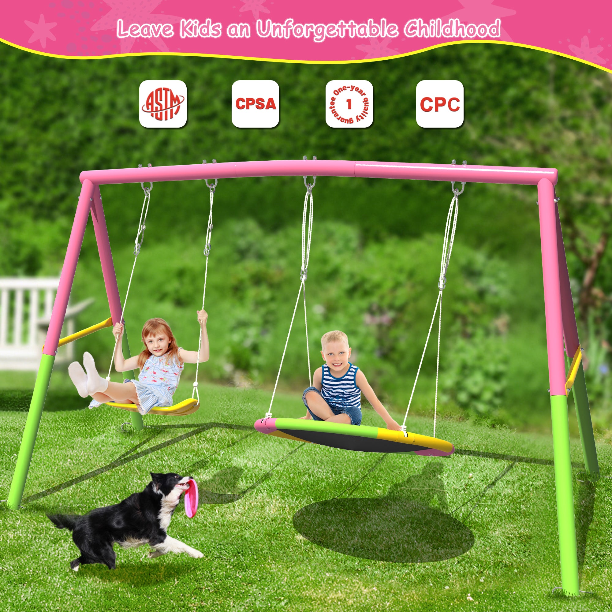 Swing Set for Backyard with Stand, Swing Heavy Duty  Metal Outdoor