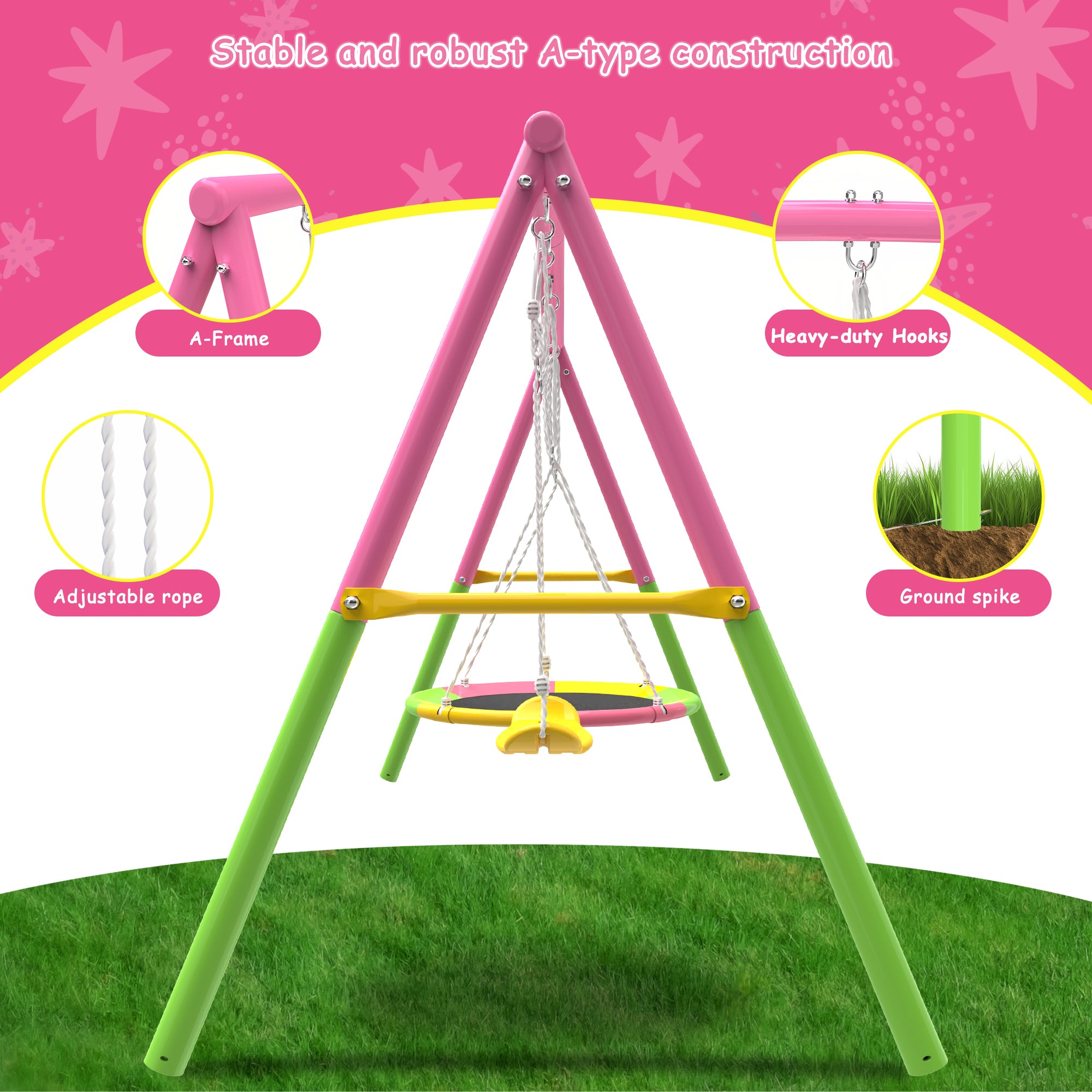 Swing Set for Backyard with Stand, Swing Heavy Duty  Metal Outdoor