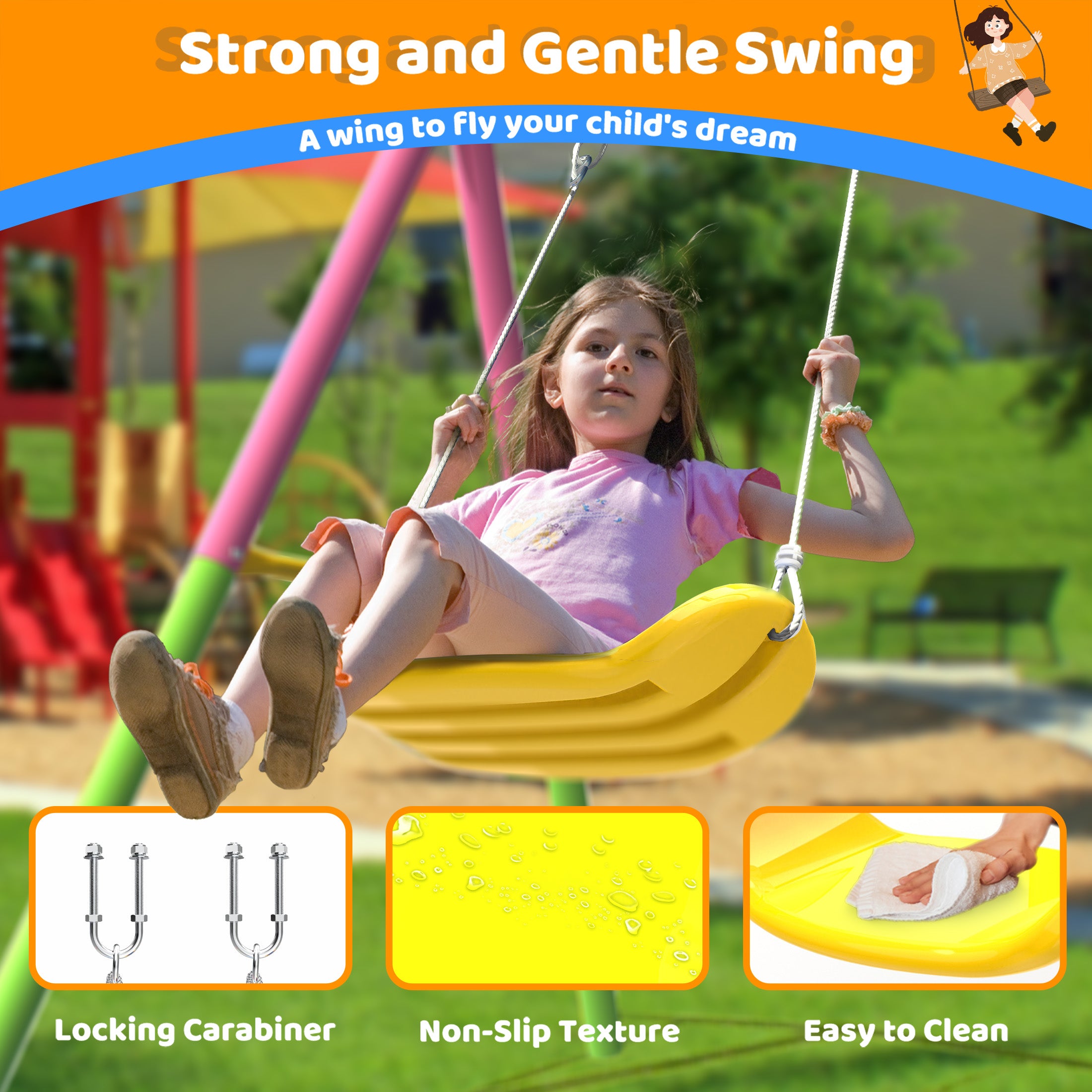 Swing Set for Backyard with Stand, Swing Heavy Duty  Metal Outdoor