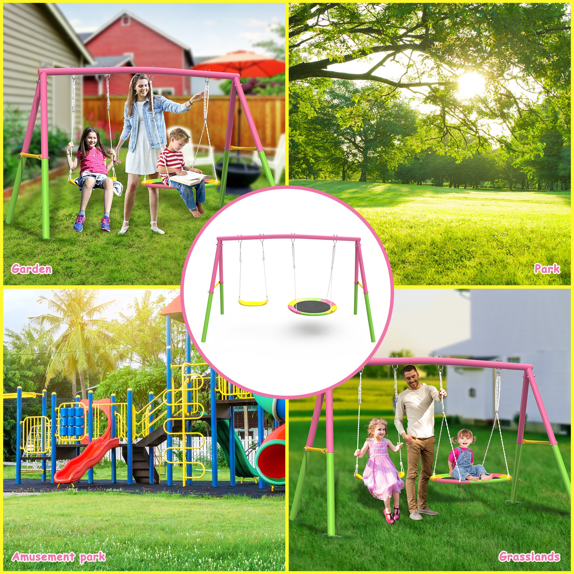 Swing Set for Backyard with Stand, Swing Heavy Duty  Metal Outdoor