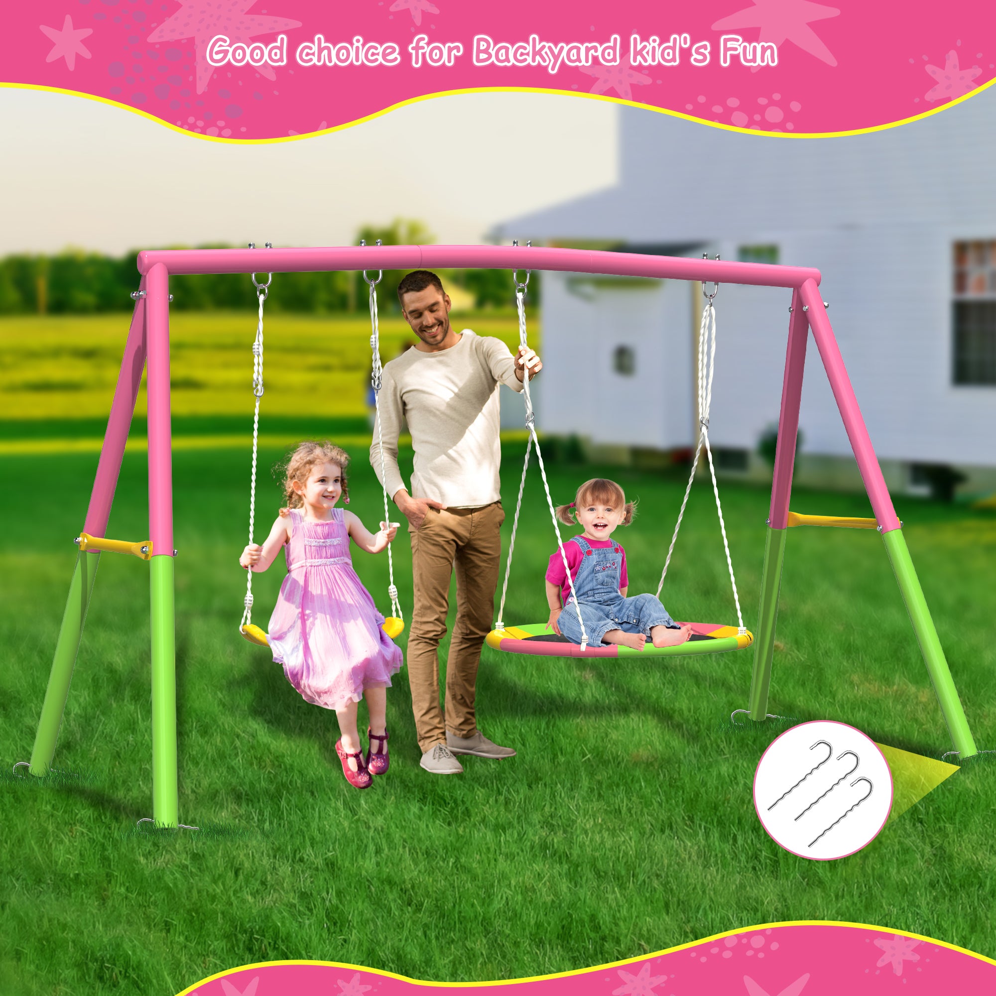 Swing Set for Backyard with Stand, Swing Heavy Duty  Metal Outdoor