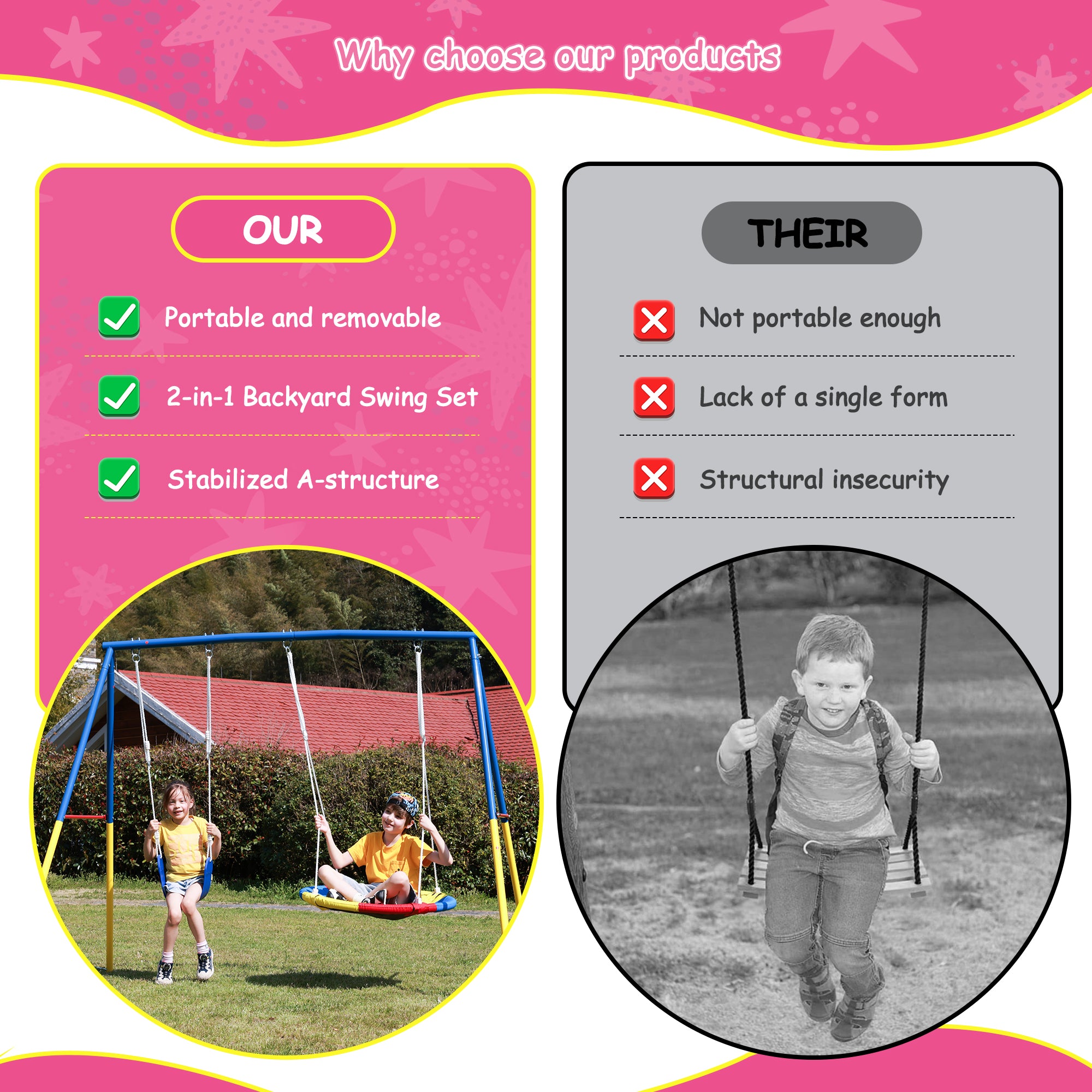 Swing Set for Backyard with Stand, Swing Heavy Duty  Metal Outdoor