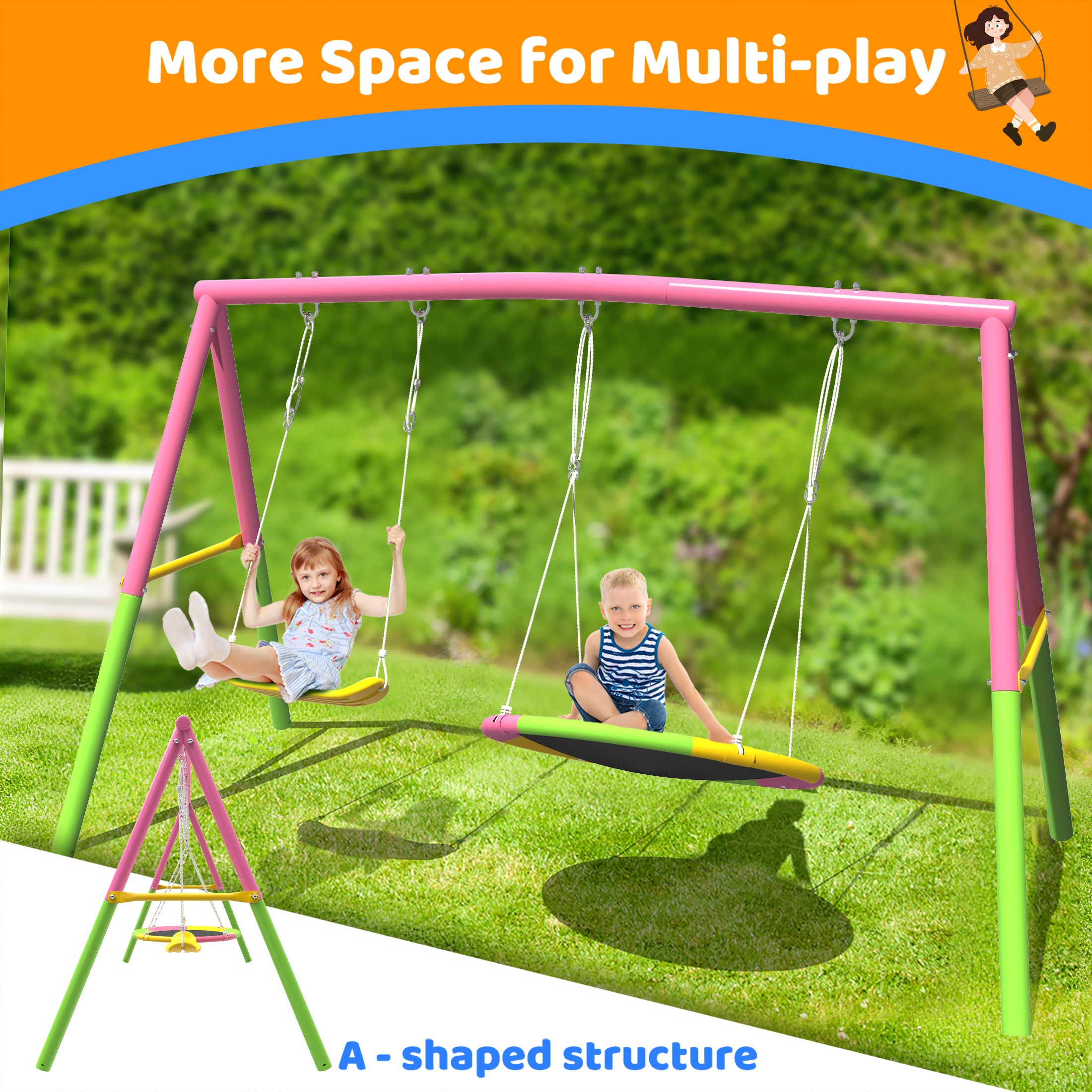 Swing Set for Backyard with Stand, Swing Heavy Duty  Metal Outdoor