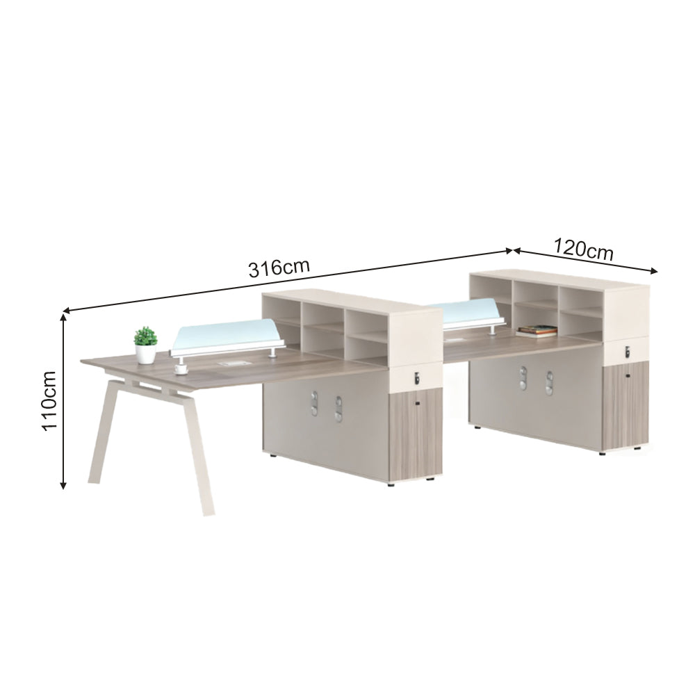 The daily work desk for employees, featuring storage space