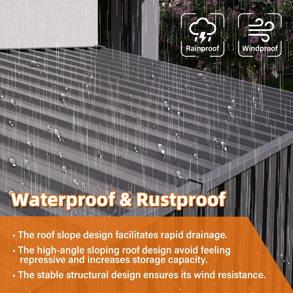 4 x 9 FT Outdoor Storage Shed, Metal Garden Shed Tool House with Sloping Roof,6 vents and 2 Swing Doors for Backyard, Garden,Patio, Garage, Lawn, Gray