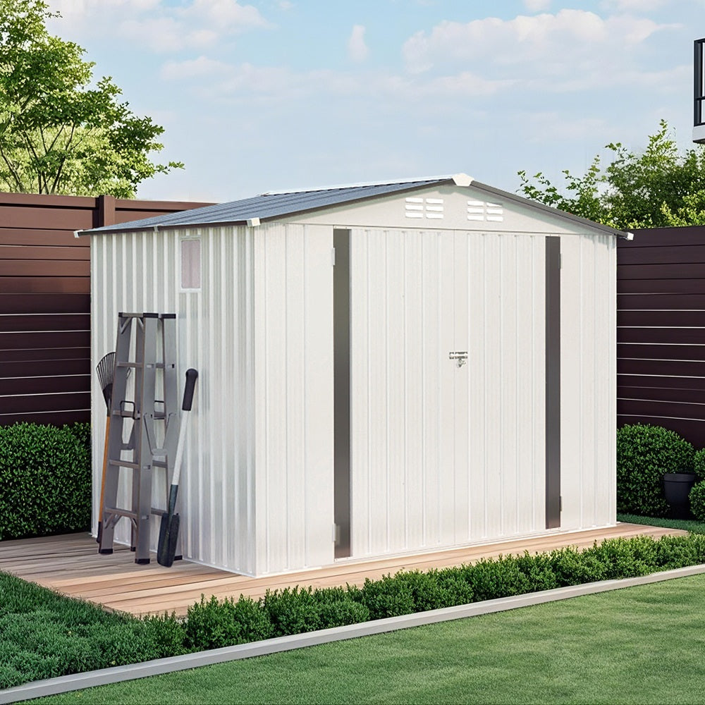8x6FT Metal Storage Shed, Waterproof with Side Window & Lockable Door