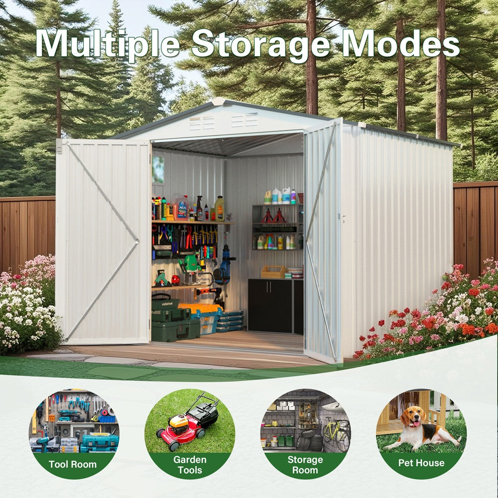 8x6FT Metal Storage Shed, Waterproof with Side Window & Lockable Door