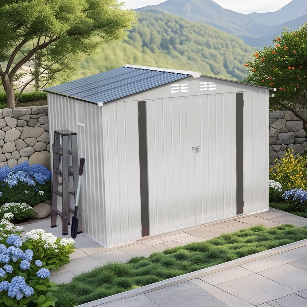 8x6FT Metal Storage Shed, Waterproof with Side Window & Lockable Door