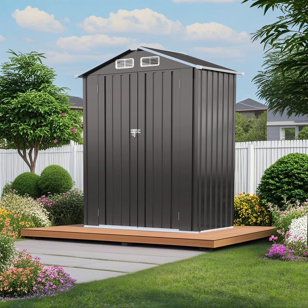 5 x 3 FT Metal Outdoor Storage Shed, Tool Shed with Peaked Roof Waterproof, Lockable Door Compact Metal Tool Shed for Garden, Backyard, Patio, Sundries and Bike Storage, Gray