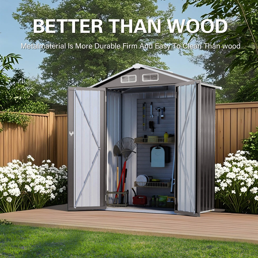 5 x 3 FT Metal Outdoor Storage Shed, Tool Shed with Peaked Roof Waterproof, Lockable Door Compact Metal Tool Shed for Garden, Backyard, Patio, Sundries and Bike Storage, Gray