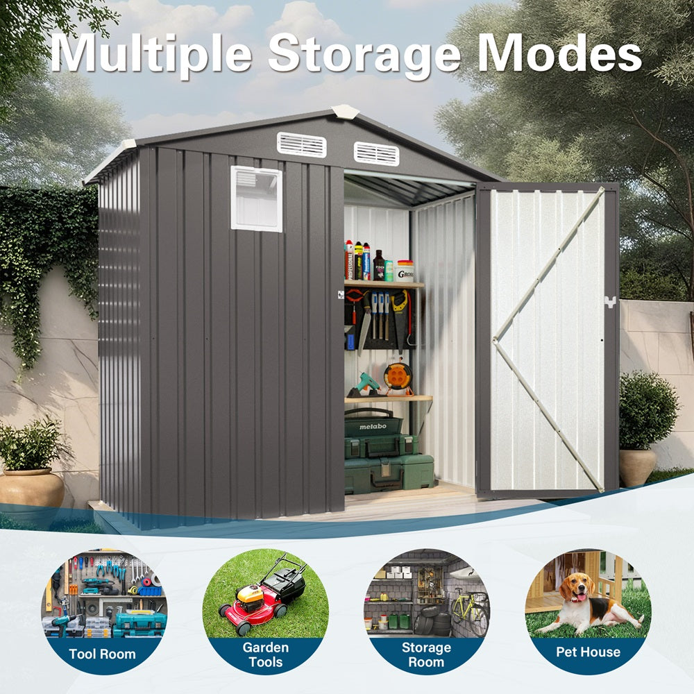 6 x 3.5FT Metal Outdoor Storage Shed, Tool Shed with Peaked Roof Watertight with Clear Window and Lockable Door Compact Metal Tool Room for Garden, Backyard, Patio, Sundries and Bike Storage, Gray