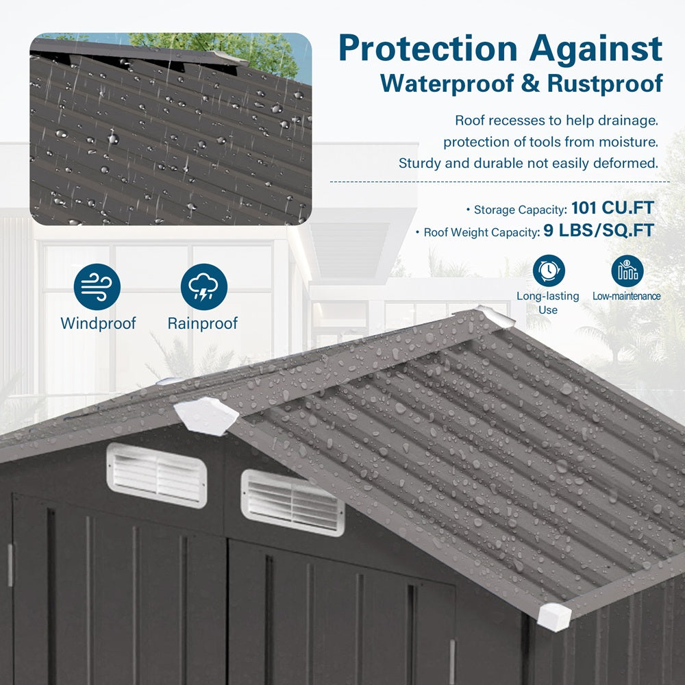 6 x 3.5FT Metal Outdoor Storage Shed, Tool Shed with Peaked Roof Watertight with Clear Window and Lockable Door Compact Metal Tool Room for Garden, Backyard, Patio, Sundries and Bike Storage, Gray