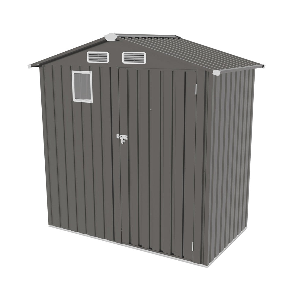 6 x 3.5FT Metal Outdoor Storage Shed, Tool Shed with Peaked Roof Watertight with Clear Window and Lockable Door Compact Metal Tool Room for Garden, Backyard, Patio, Sundries and Bike Storage, Gray