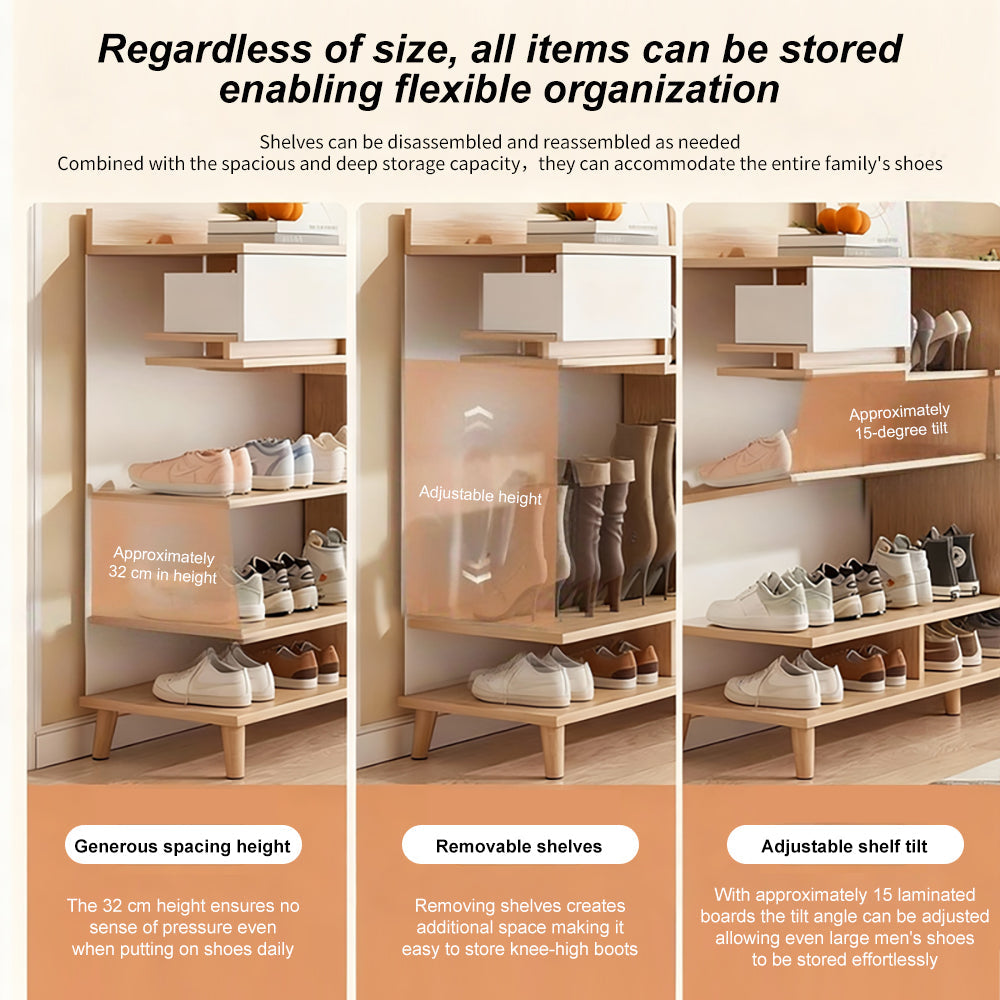 Modern Wooden Shoe Cabinet with Drawer and Open Storage – 3-Door Entryway Shoe Organizer.03JJH-AL13