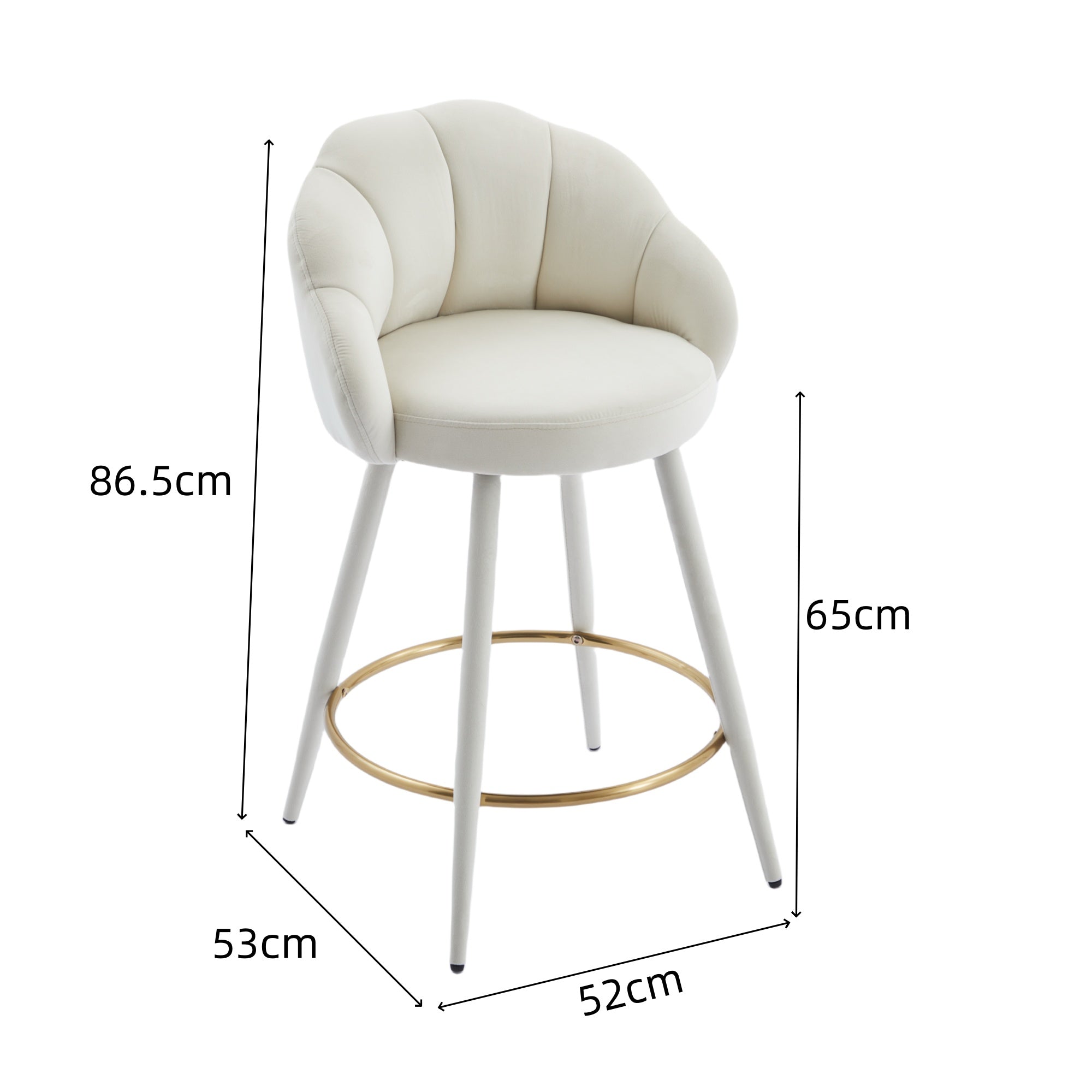 2PCS Velvet Upholstered  Barstools , with Petal Back & Golden Footrest