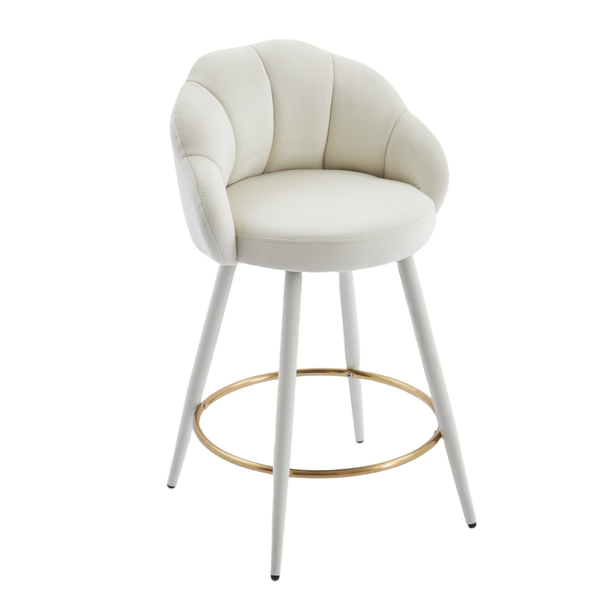 2PCS Velvet Upholstered  Barstools , with Petal Back & Golden Footrest