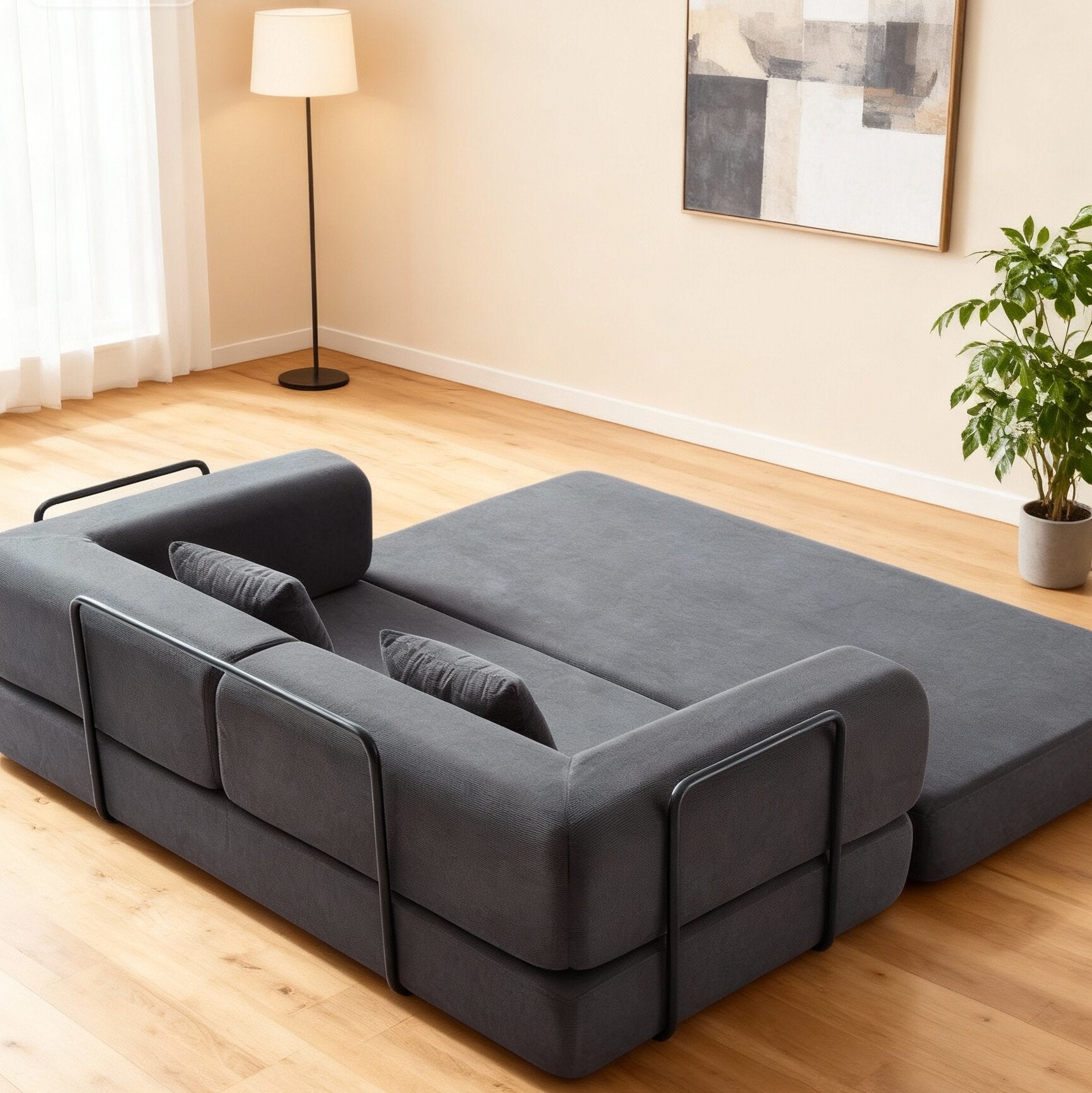 Eeeza Foldable Corduroy Sofa Bed with 2 Cushions, 3-seater