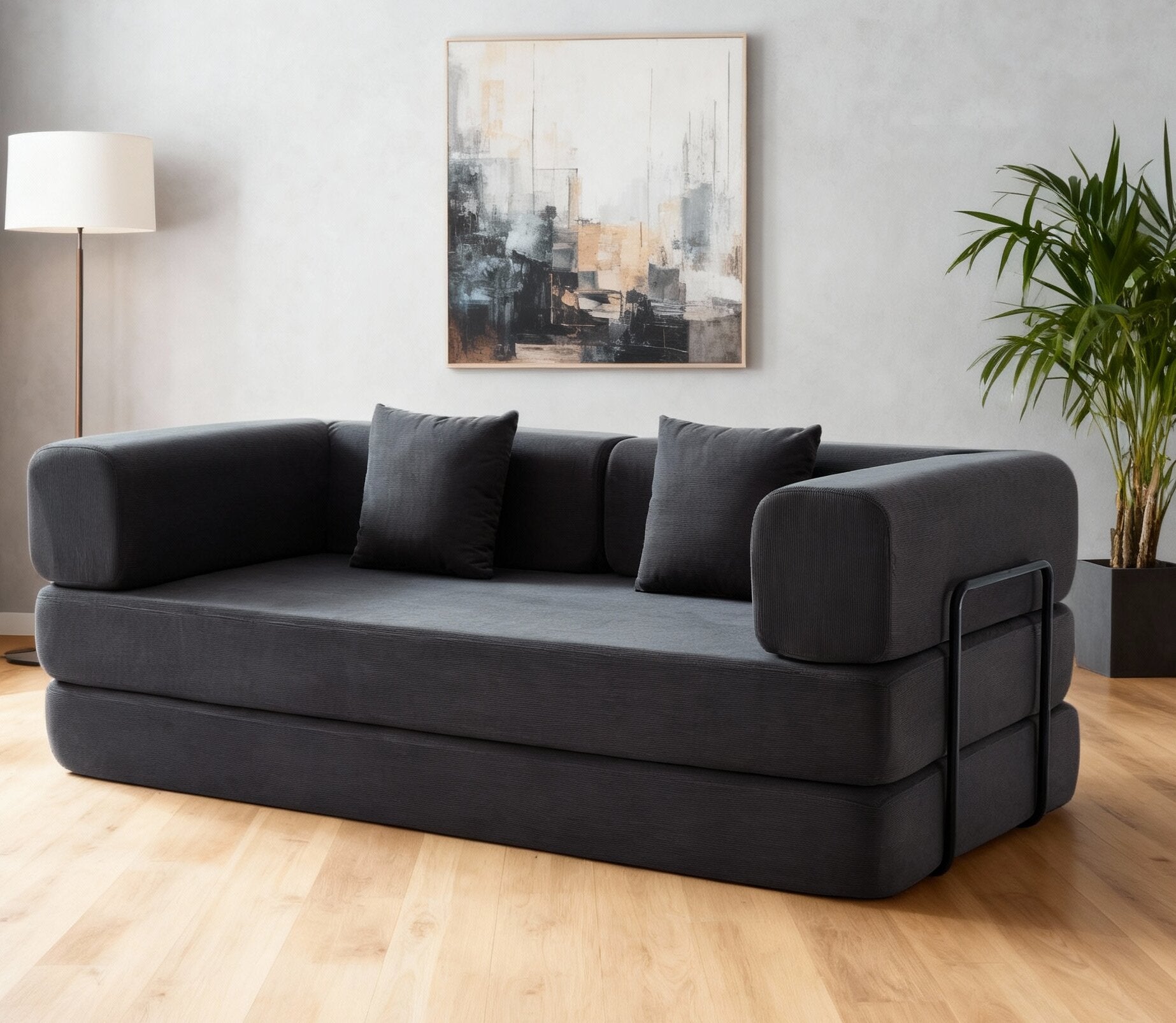 Eeeza Foldable Corduroy Sofa Bed with 2 Cushions, 3-seater