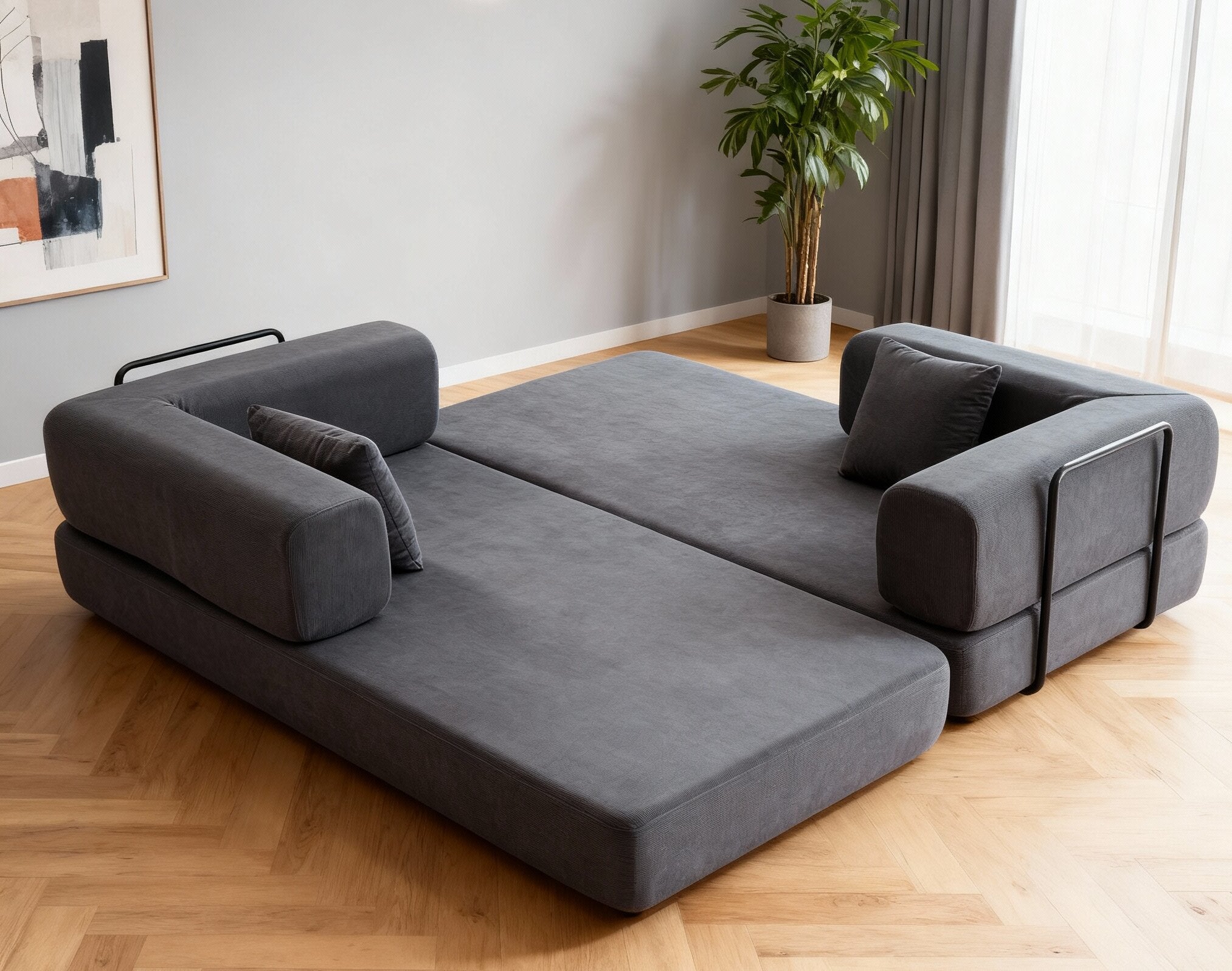 Eeeza Foldable Corduroy Sofa Bed with 2 Cushions, 3-seater