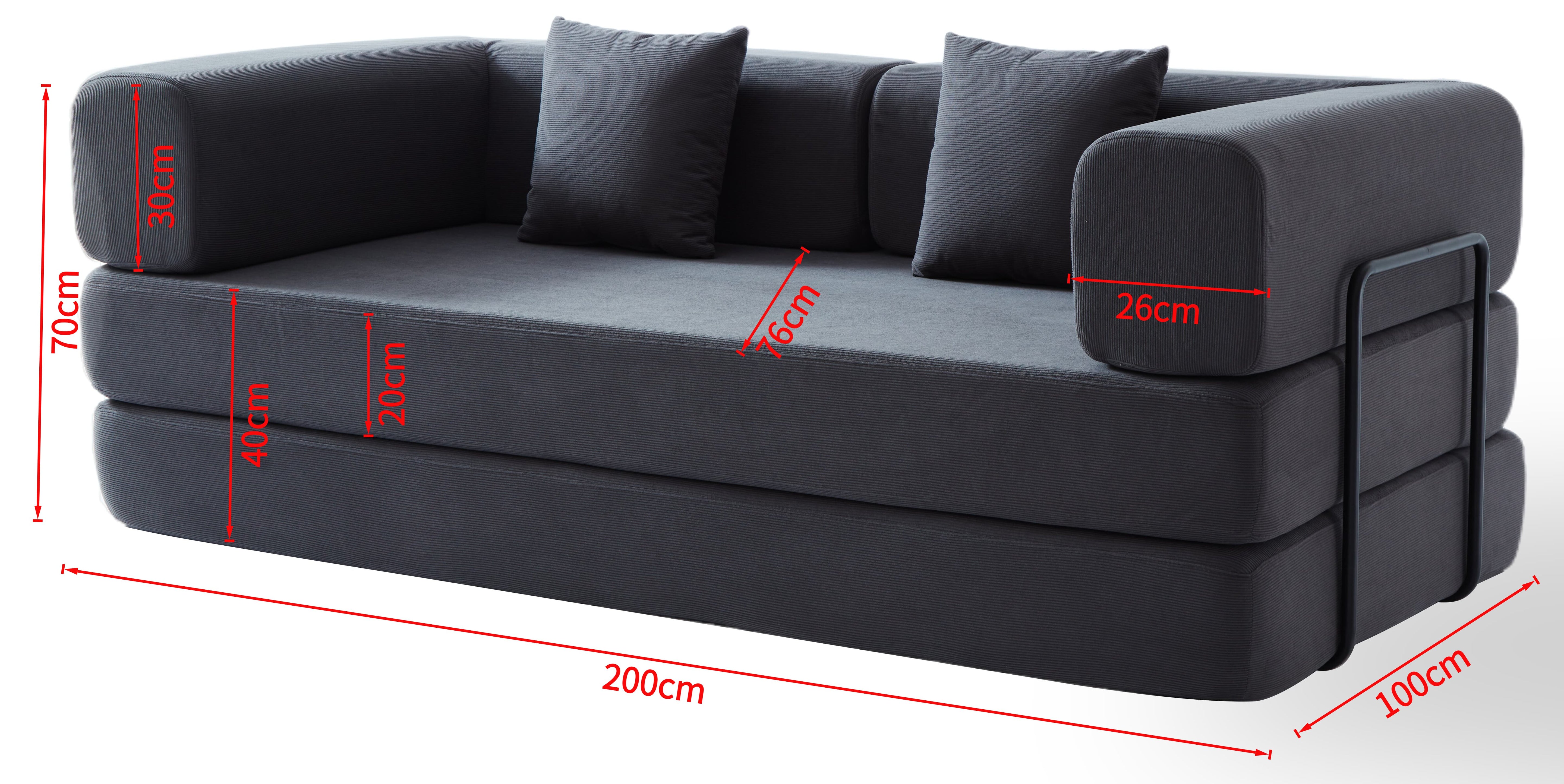 Eeeza Foldable Corduroy Sofa Bed with 2 Cushions, 3-seater