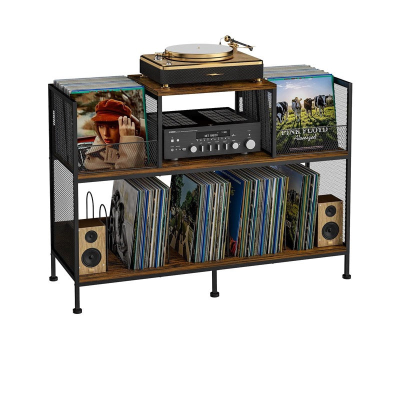 Double-Sided Record Player Stand with Vinyl Storage