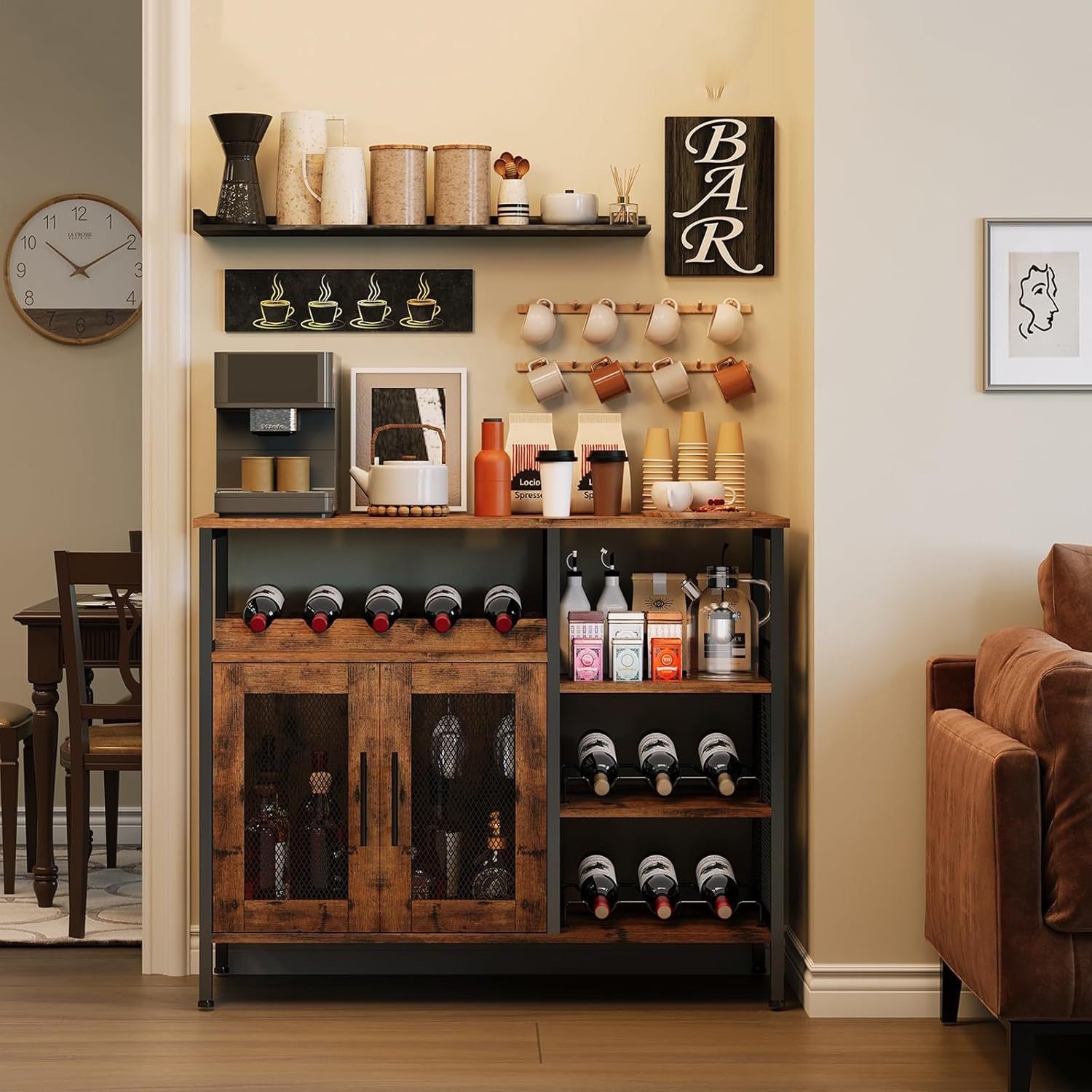 Solid Wood Glass-Door Wine Cabinet – Large Liquor Storage