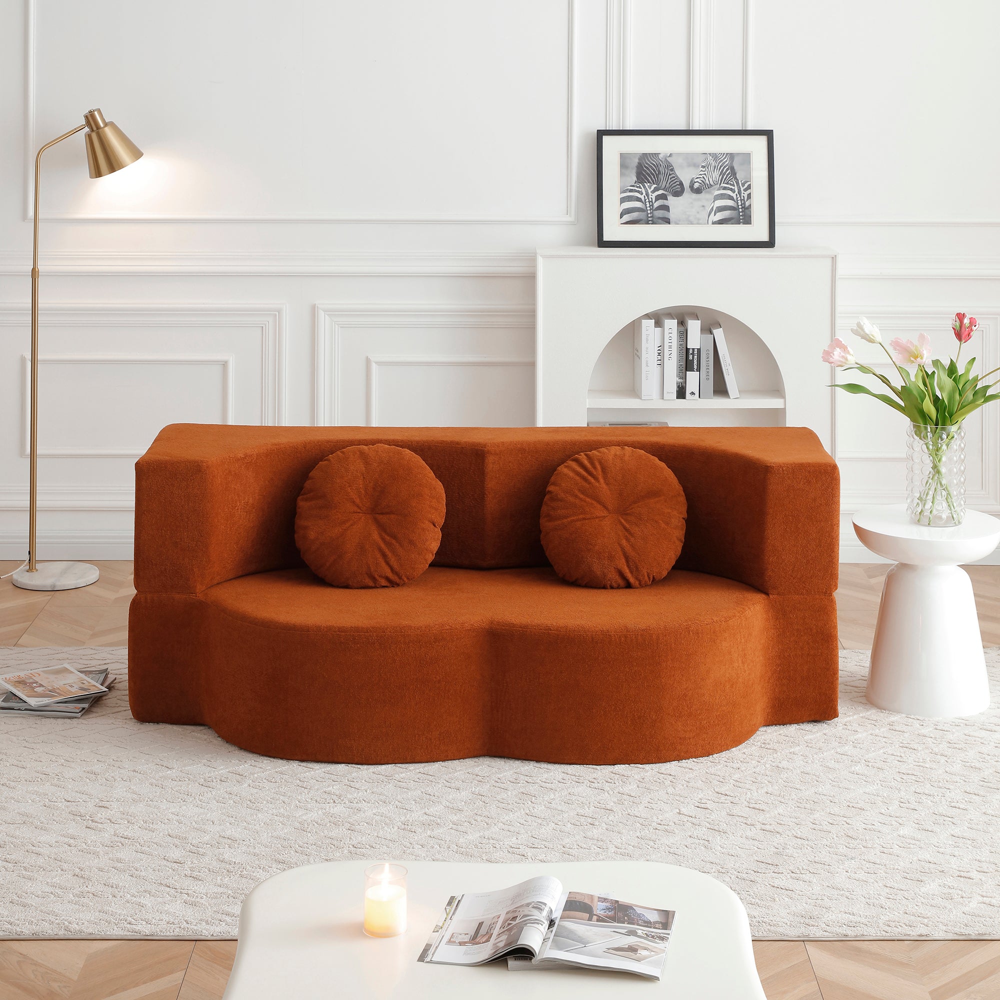 Convertible Folding Sofa Bed / Plush Corduroy Loveseat Couch