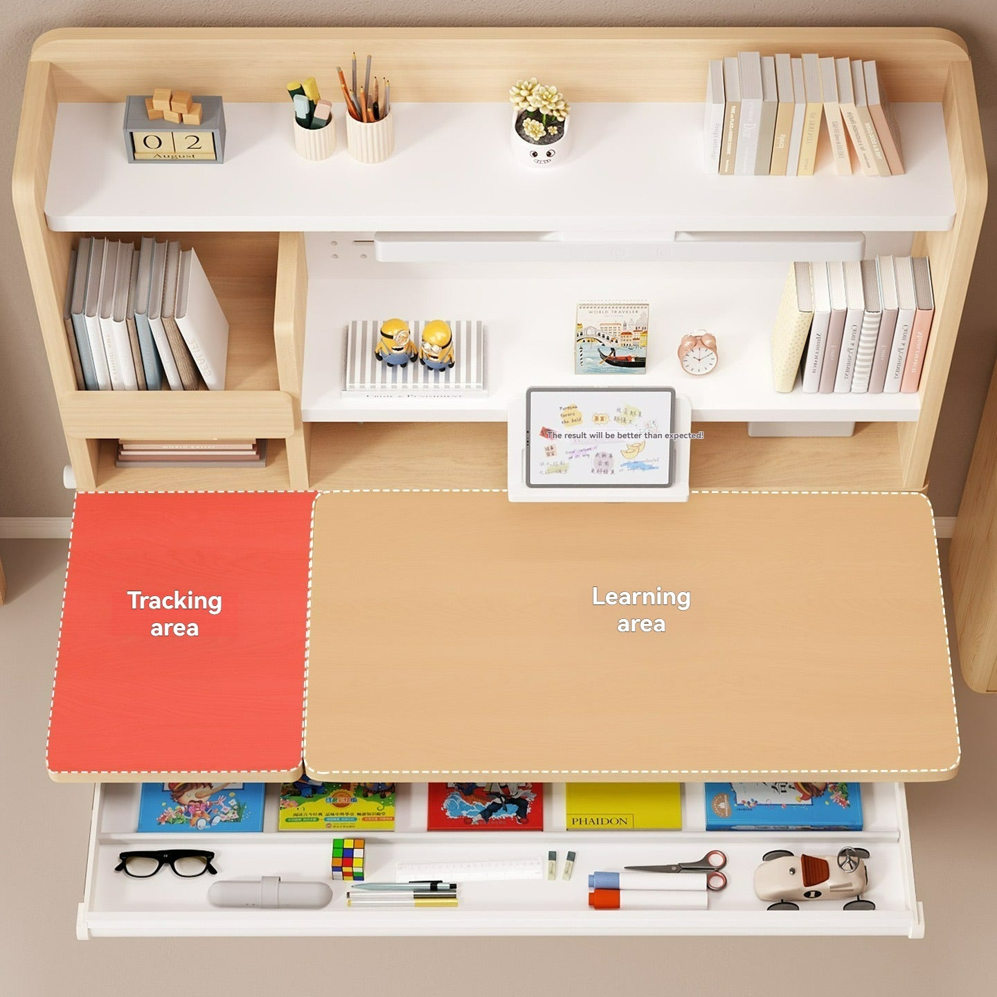 Minimalist Computer Desk with Integrated, Bookshelf-Chair not included