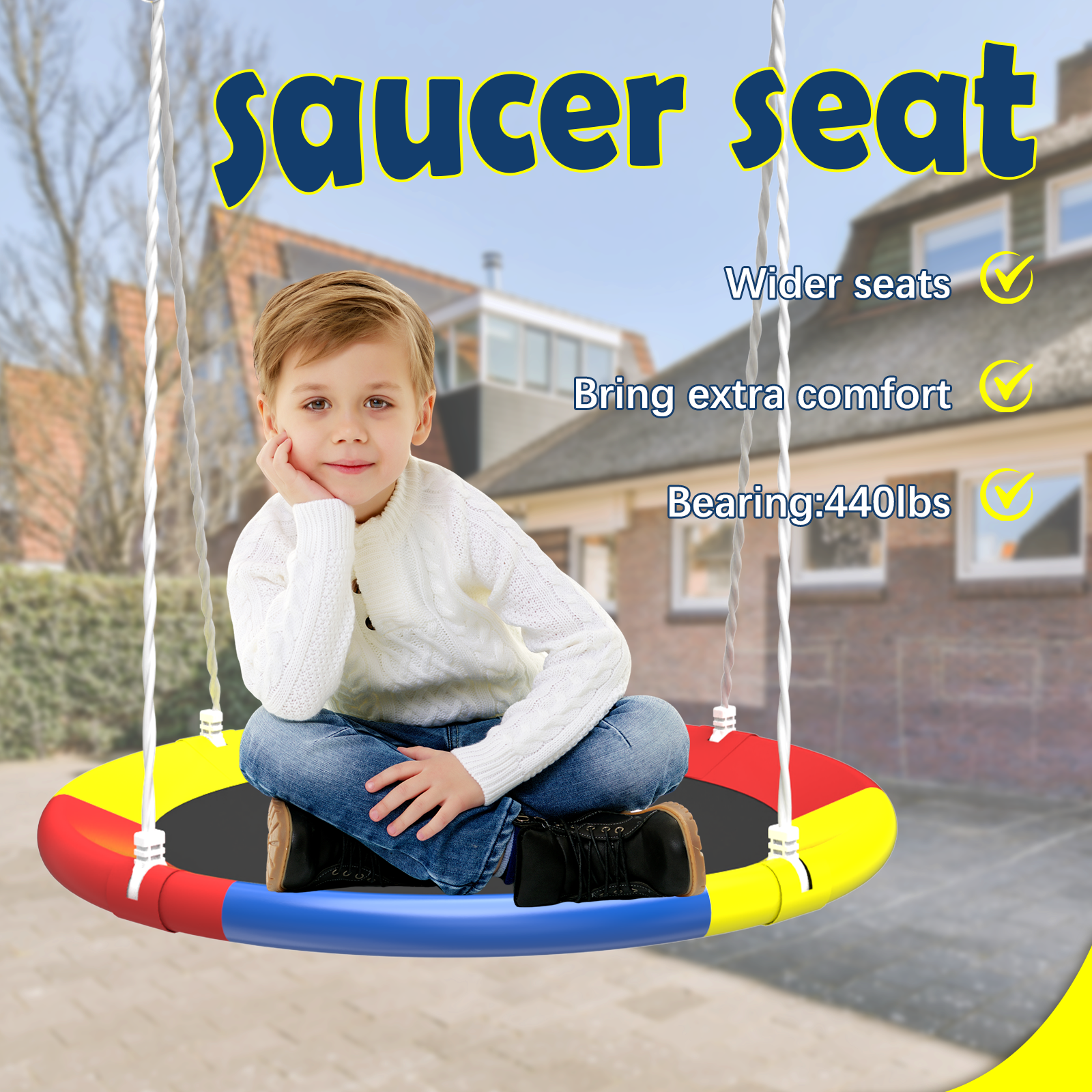 Flying Saucer Swing Set with Heavy Duty A-Frame Metal Swing Stand, Ful