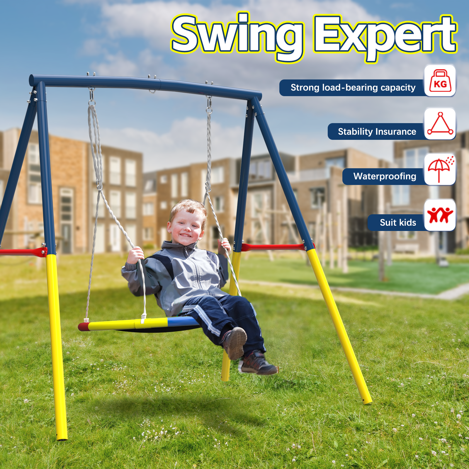 Flying Saucer Swing Set with Heavy Duty A-Frame Metal Swing Stand, Ful