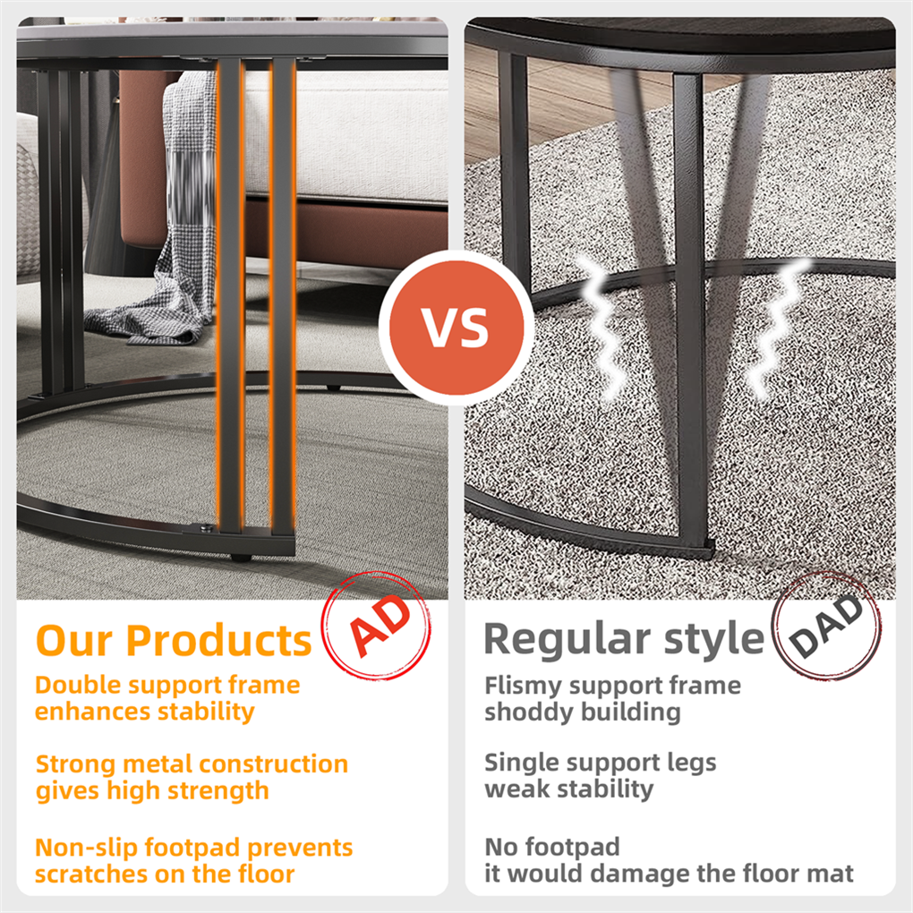 Real marble round nesting coffee table thick metal dual-support Frame