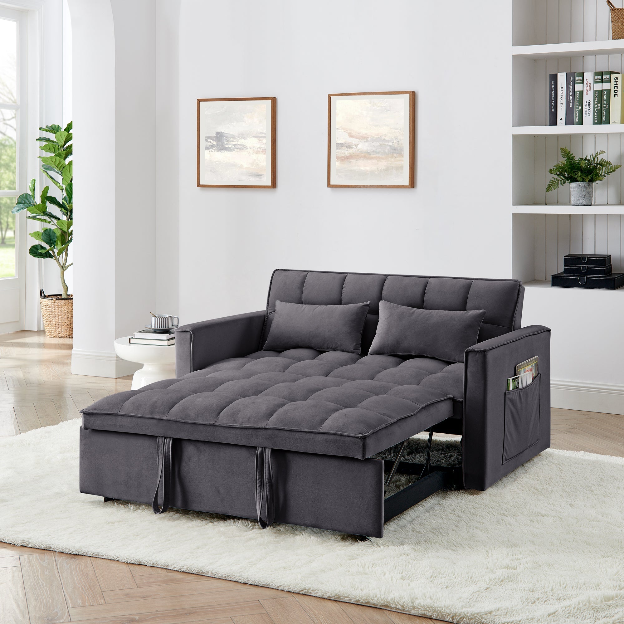 Fashionable modern and multi-functional foldable velvet sofa bed