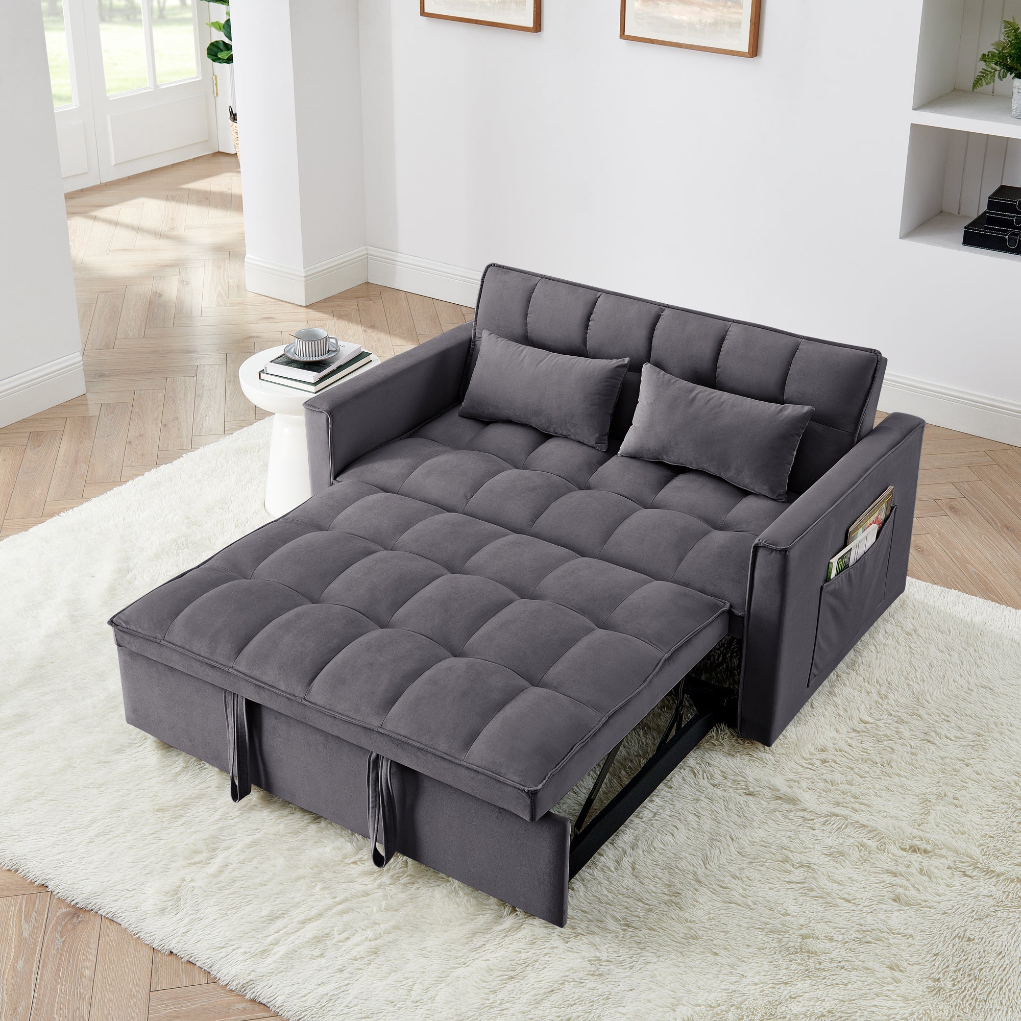 Fashionable modern and multi-functional foldable velvet sofa bed
